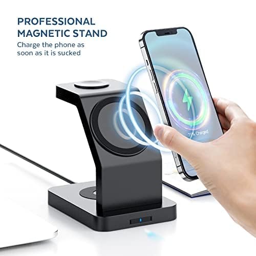 eller santé® Wireless Charger 3-in-1 23W Magnetic Mag-Safe for iPhone 16/16 Plus/16 Pro/16 Pro Max, 15/15 Plus/15 Pro/15 Pro Max,14/13/12, Airpods 3rd/2nd gen, Series 9/8/7/6/5/4/SE-Black
