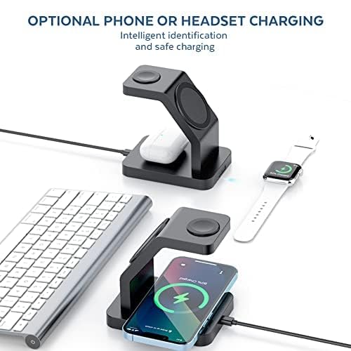 eller santé® Wireless Charger 3-in-1 23W Magnetic Mag-Safe for iPhone 16/16 Plus/16 Pro/16 Pro Max, 15/15 Plus/15 Pro/15 Pro Max,14/13/12, Airpods 3rd/2nd gen, Series 9/8/7/6/5/4/SE-Black
