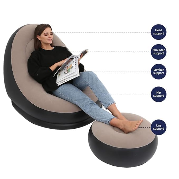 HI TOP 2-in-1 Inflatable Lounge Chair with Footstool & Electric Air Pump – Portable Sofa for Indoor & Outdoor Use