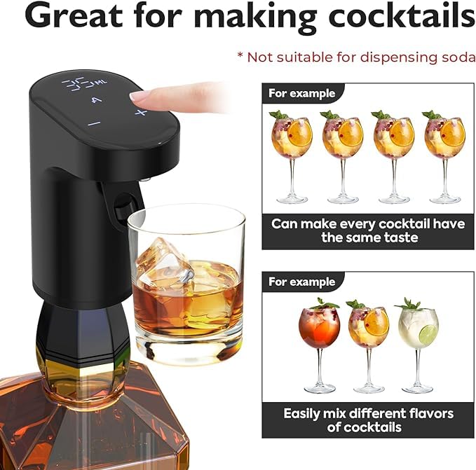 B Creations Electric Peg Measurer Cup Whiskey Wine Decanter Aerator Dispenser Pourer & Bar Accessories for Home, Perfect Pouring Aerating & Gift for Men Women Mom Dad Boss Brother Husband, Black