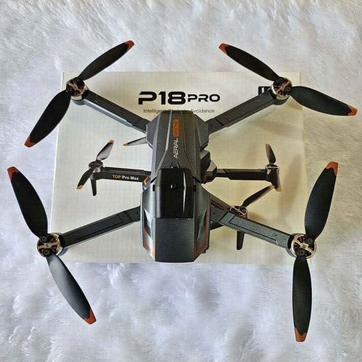 P18 Pro Drone 4K GPS HD Triple Camera Optical Flow Positioning Obstacle Avoidance HD Photography Foldable Quadcopter Drone.(Black Grey