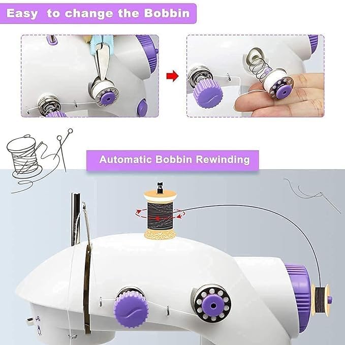 2025 Mini Sewing Machine Electric With Table Set I Stitching Machine For Home Tailoring With Foot Pedal, Adapter, Built-In Focus Light And Sewing Kit I Silai Machine (SM-1-Pink)