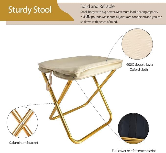 Camping Stool | Foldable Chairs Outdoor | Pack Camping Stool | Portable Folding Stool | 1.6Lbs Collapsible Camp Outdoor Footstool for Travel | Walking | Hiking | Fishing | Picnic Barbecue