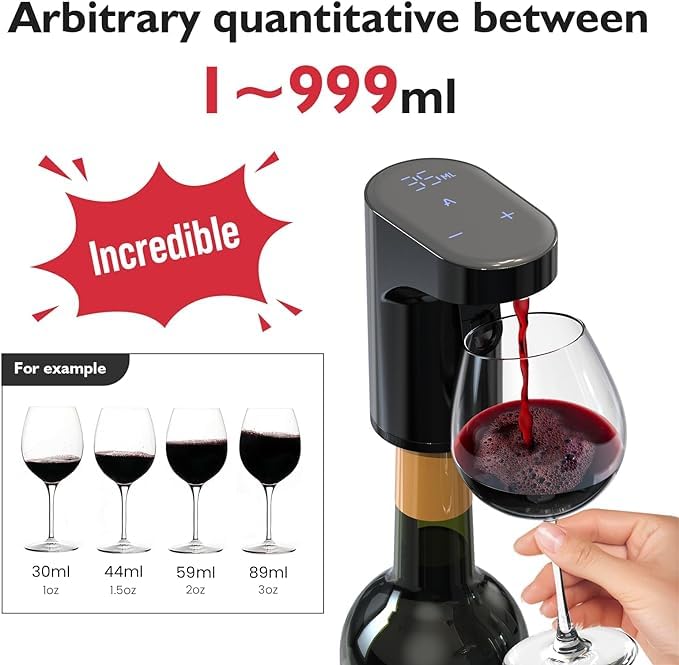 B Creations Electric Peg Measurer Cup Whiskey Wine Decanter Aerator Dispenser Pourer & Bar Accessories for Home, Perfect Pouring Aerating & Gift for Men Women Mom Dad Boss Brother Husband, Black