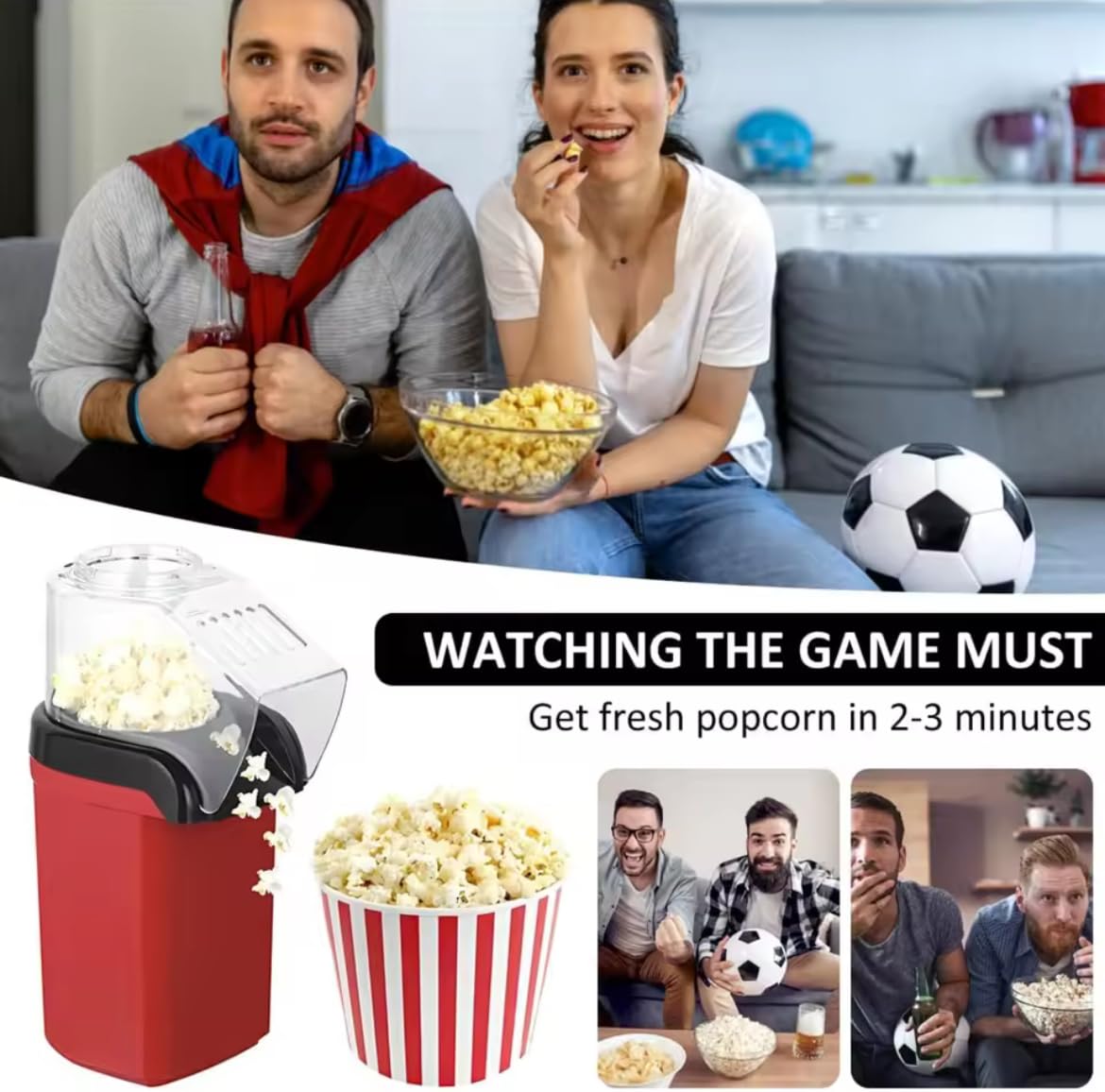 Mini Automatic Popcorn Maker, Household Oil-Free Corn Popper, Portable Small Popcorn Machine for Home, Movie Night, Party, Snack