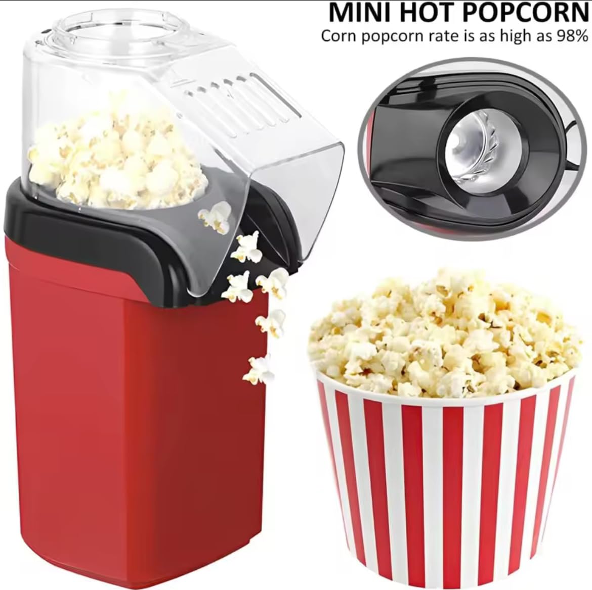 Mini Automatic Popcorn Maker, Household Oil-Free Corn Popper, Portable Small Popcorn Machine for Home, Movie Night, Party, Snack