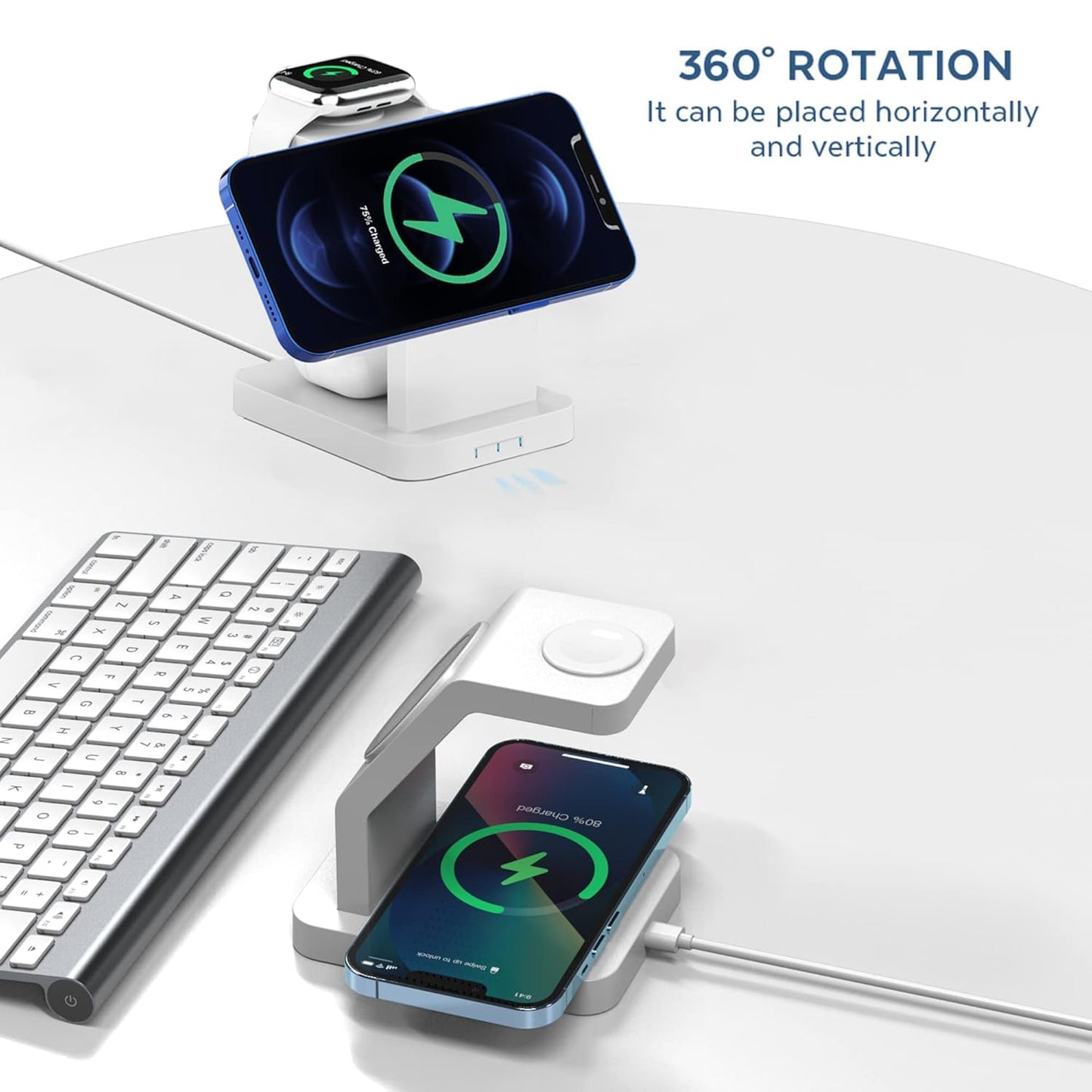 eller santé® Wireless Charger 3-in-1 23W Magnetic Mag-Safe for iPhone 16/16 Plus/16 Pro/16 Pro Max, 15/15 Plus/15 Pro/15 Pro Max,14/13/12, Airpods 3rd/2nd gen, Series 9/8/7/6/5/4/SE-Black