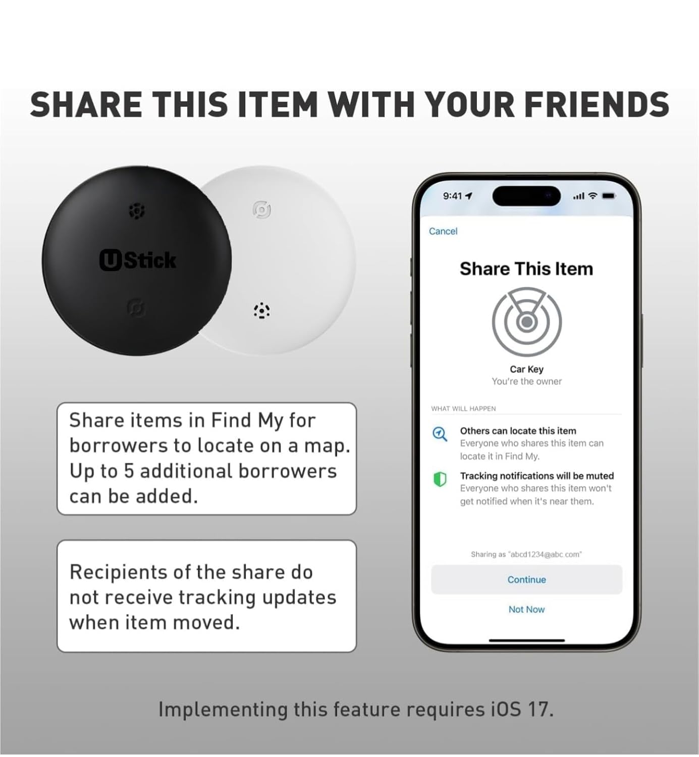 Ustic Never Lose Things Wireless Tag – Android Find My Compatible, Item Tracker for Keys, Bags & Wallets (Black or White)