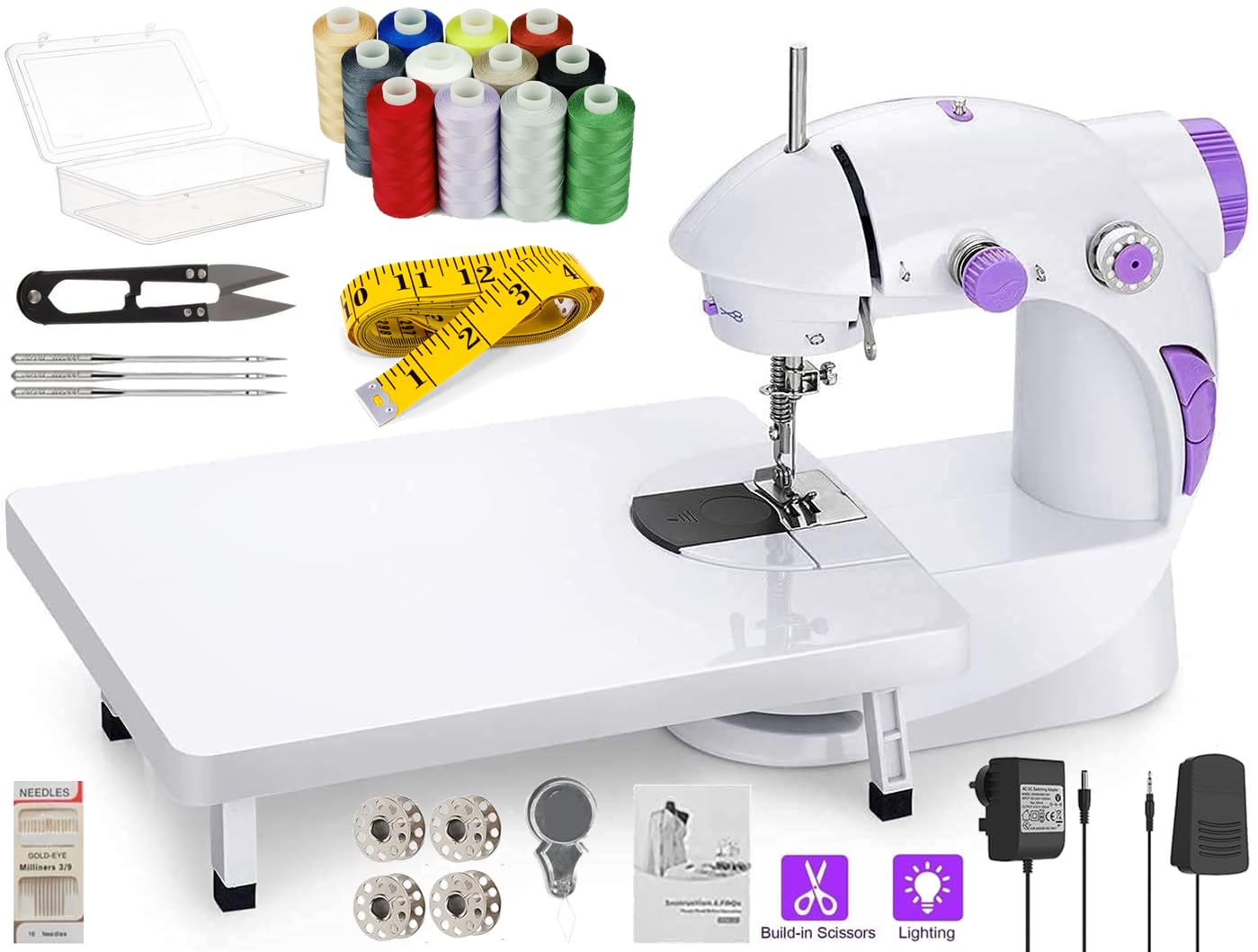 2025 Mini Sewing Machine Electric With Table Set I Stitching Machine For Home Tailoring With Foot Pedal, Adapter, Built-In Focus Light And Sewing Kit I Silai Machine (SM-1-Pink)