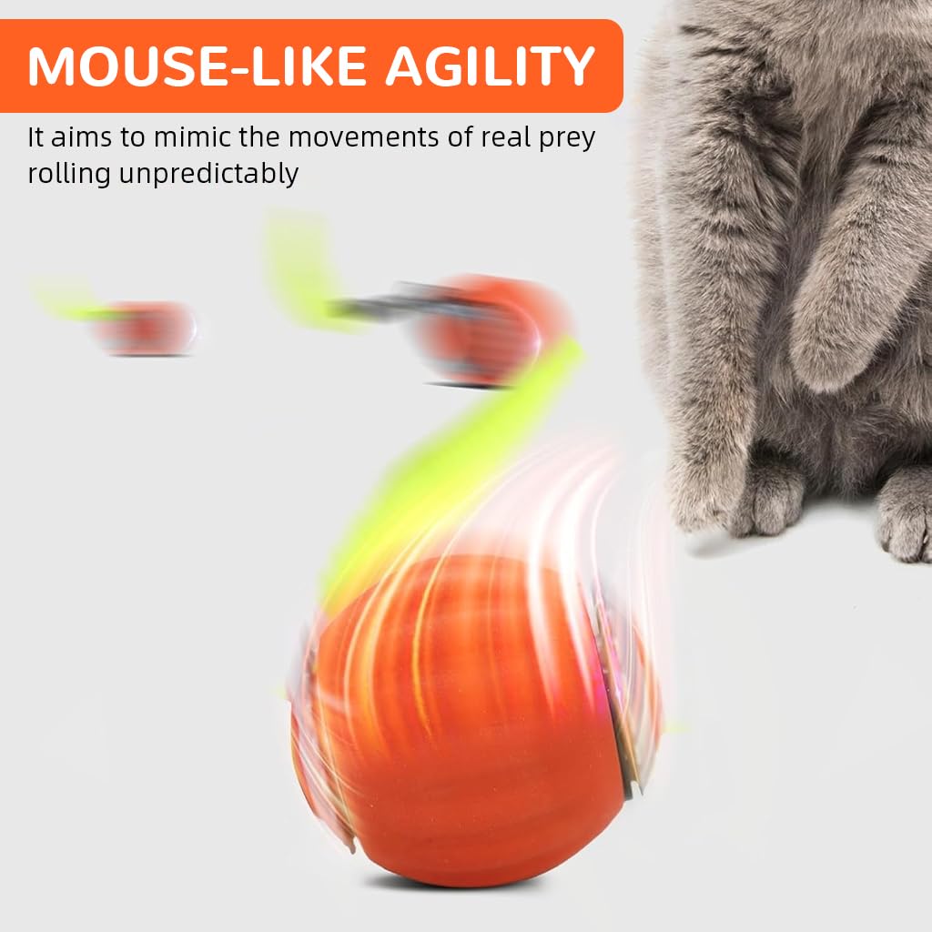 Electric Cat Ball Toy, Cat Teaser Ball Toy with 2 Speed Fun Speedy Chasing with Teasing Tail & Bell Charm Self Entertainment (USB Rechargeable)