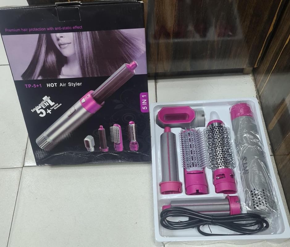 5 In 1 Hair Dryer Air Brush Styler and Voluzer Hair Straightener Curler Comb Negative Ion One Step Hair Dryer Brush CHK_58
