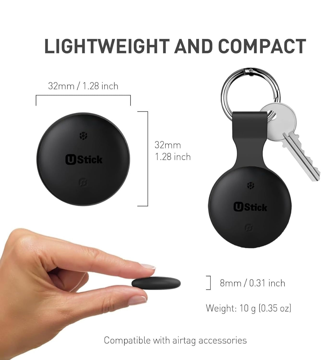 Ustic Never Lose Things Wireless Tag – Android Find My Compatible, Item Tracker for Keys, Bags & Wallets (Black or White)