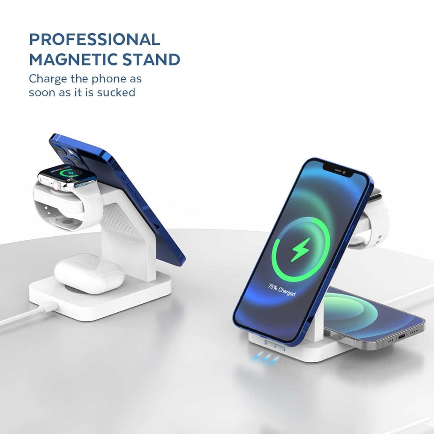 eller santé® Wireless Charger 3-in-1 23W Magnetic Mag-Safe for iPhone 16/16 Plus/16 Pro/16 Pro Max, 15/15 Plus/15 Pro/15 Pro Max,14/13/12, Airpods 3rd/2nd gen, Series 9/8/7/6/5/4/SE-Black