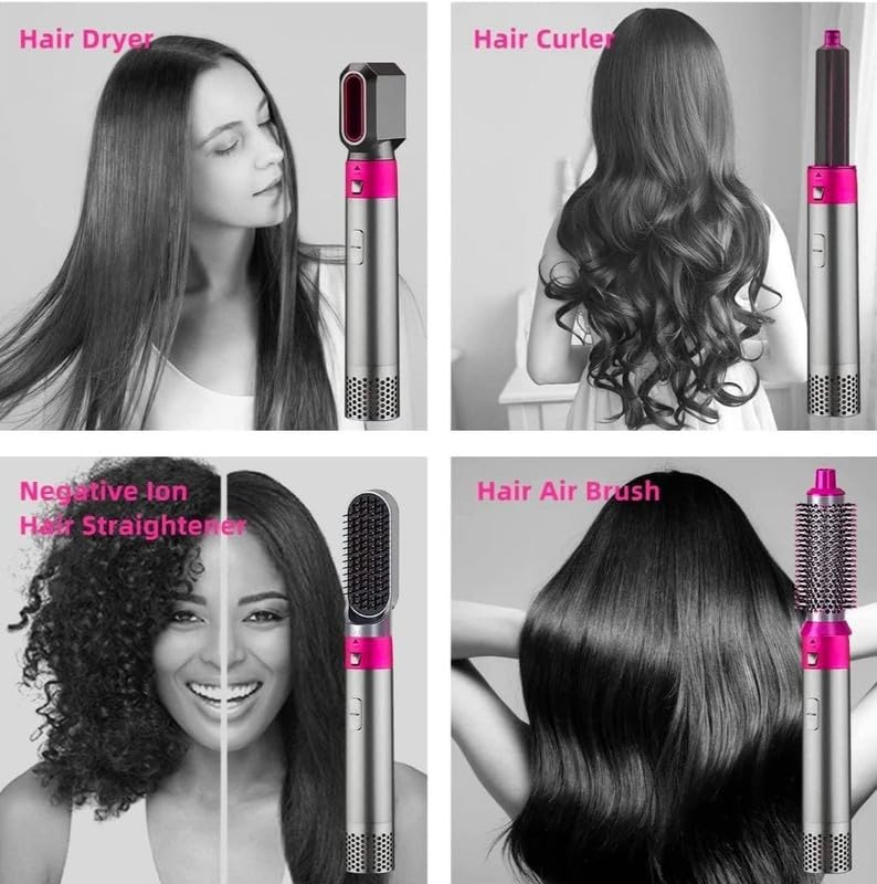 5 In 1 Hair Dryer Air Brush Styler and Voluzer Hair Straightener Curler Comb Negative Ion One Step Hair Dryer Brush CHK_58
