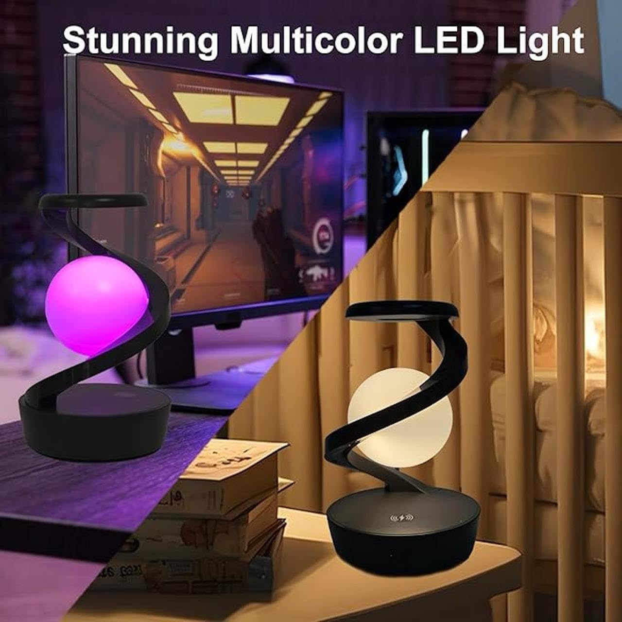 Spiral Rotating Desk Lamp | RGB Spiral Rotating Moon Lamp | Multicolor LED Levitating Night Light Modern Table Lamp | 3D Visual Levitation Ball 360° Spiral Rotating Desk Lamp
