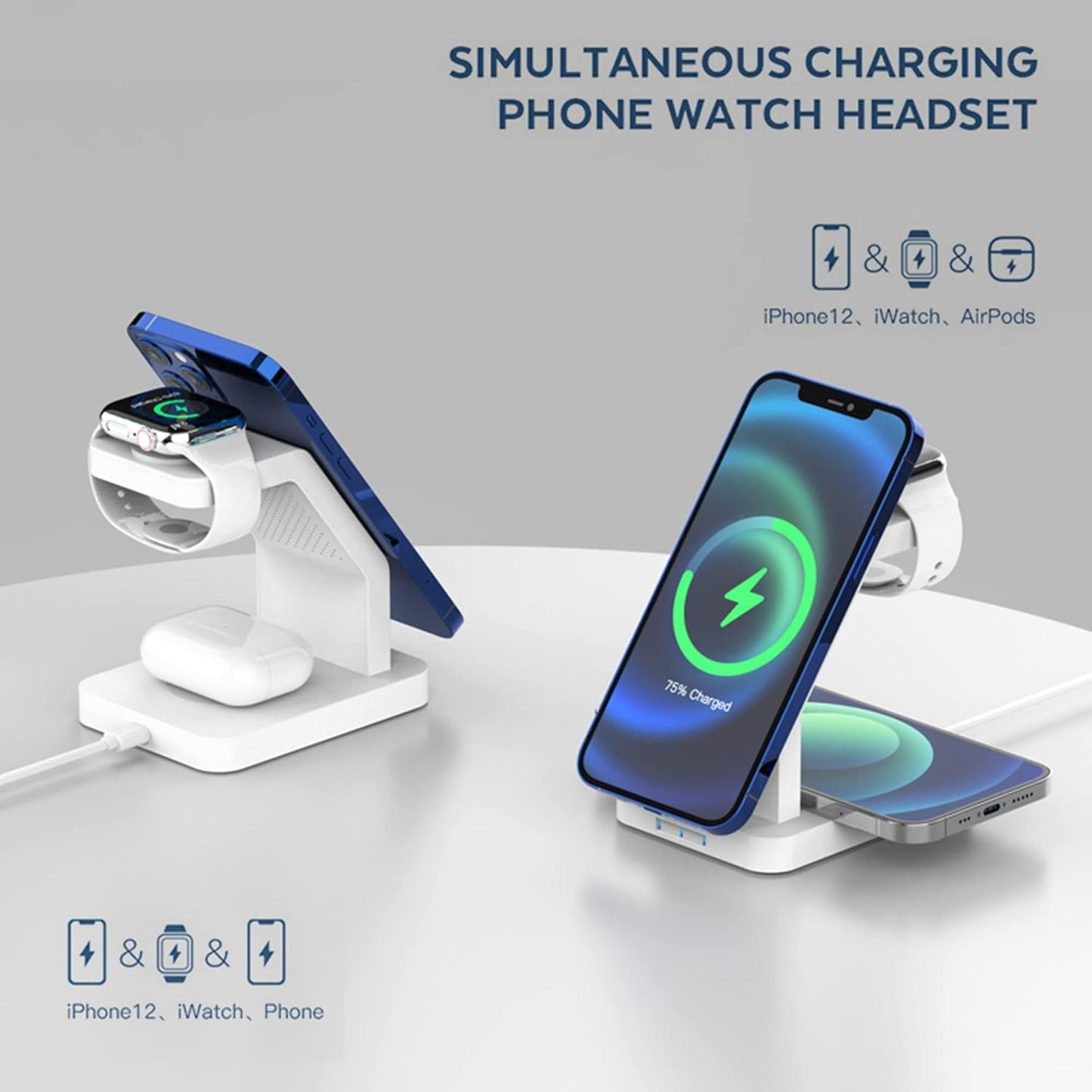 eller santé® Wireless Charger 3-in-1 23W Magnetic Mag-Safe for iPhone 16/16 Plus/16 Pro/16 Pro Max, 15/15 Plus/15 Pro/15 Pro Max,14/13/12, Airpods 3rd/2nd gen, Series 9/8/7/6/5/4/SE-Black