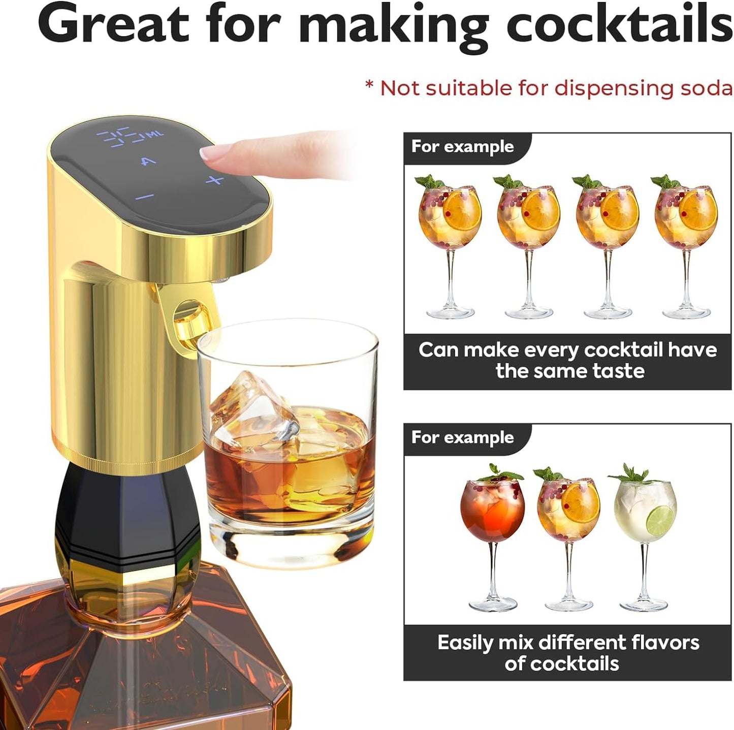 B Creations Electric Peg Measurer Cup Whiskey Wine Decanter Aerator Dispenser Pourer & Bar Accessories for Home, Perfect Pouring Aerating & Gift for Men Women Mom Dad Boss Brother Husband, Black