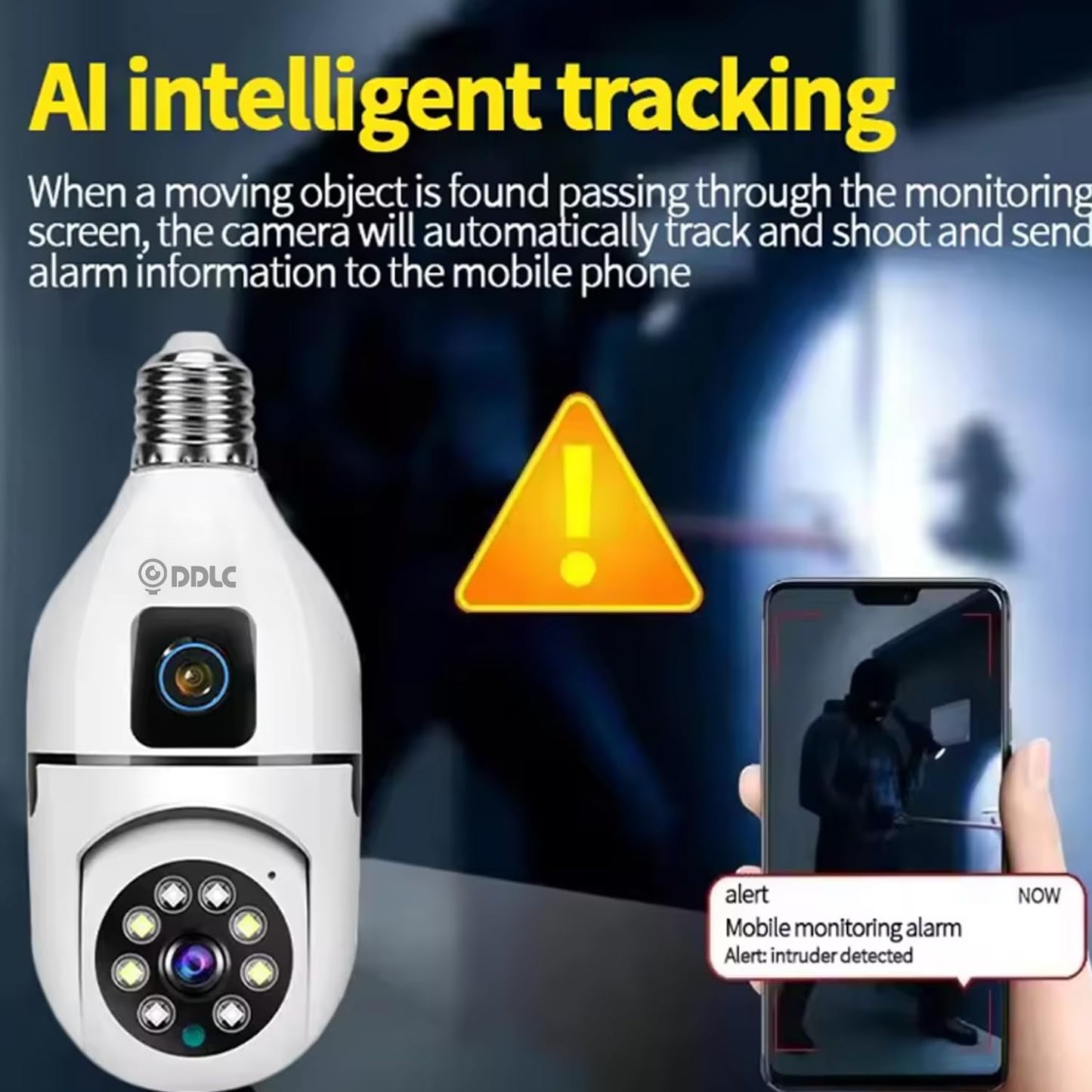 DDC Light Bulb Security, Dual Lens Camera 4mp Light Bulb Camera WiFi Outdoor, Smart 360° 1080p Motion Detection Light Bulb, Home Security Camera (Dual Lens Light Bulb)