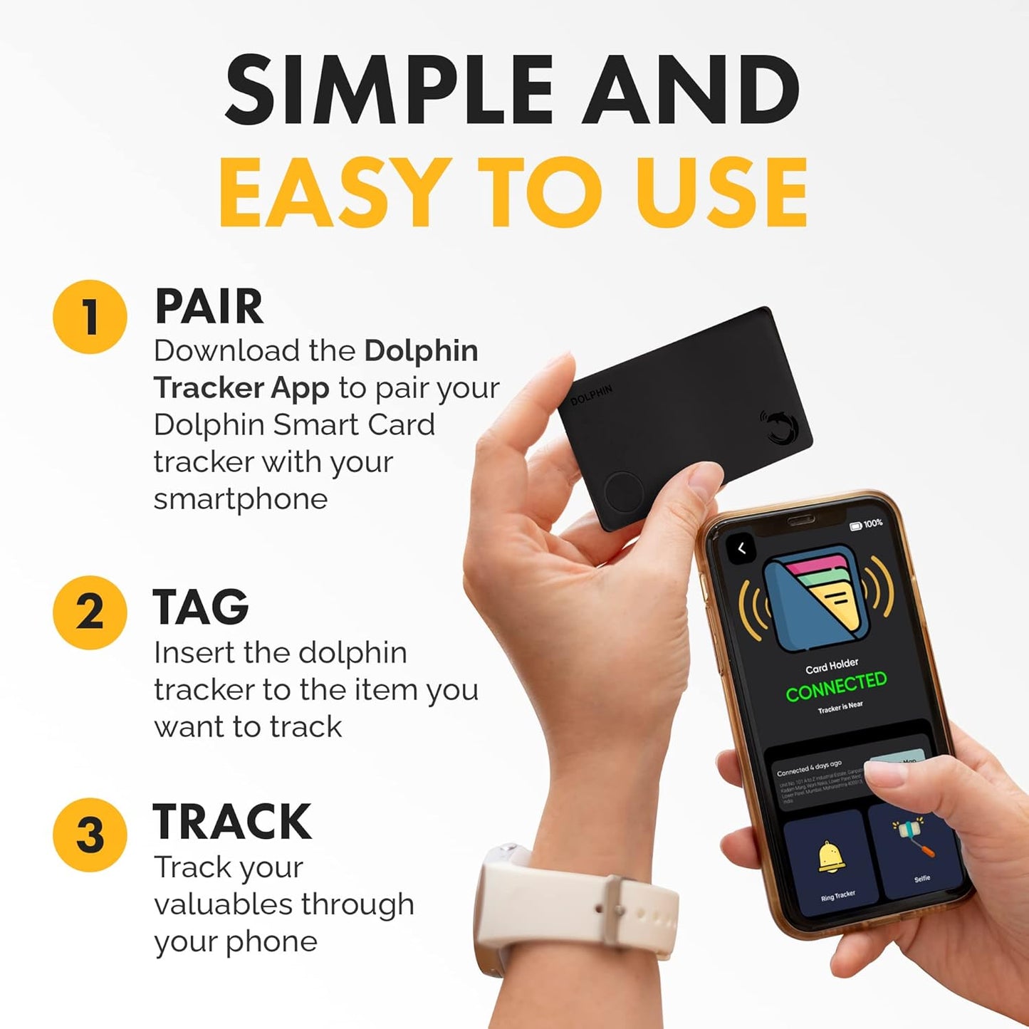Smart Sleek Card Tracker, Android and iOS Compatible, Alternative to GPS Tracker for Locating Items Within Approximate Distance, Bluetooth Luggage and Wallet Tracker, 2 Pieces, Black