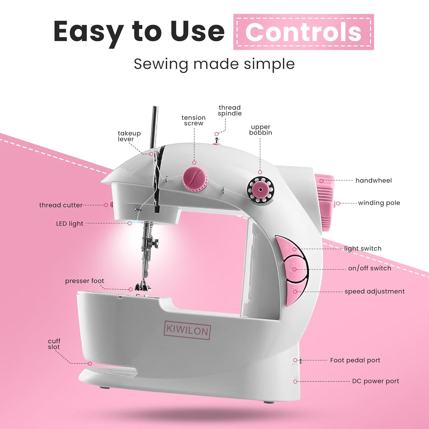 2025 Mini Sewing Machine Electric With Table Set I Stitching Machine For Home Tailoring With Foot Pedal, Adapter, Built-In Focus Light And Sewing Kit I Silai Machine (SM-1-Pink)