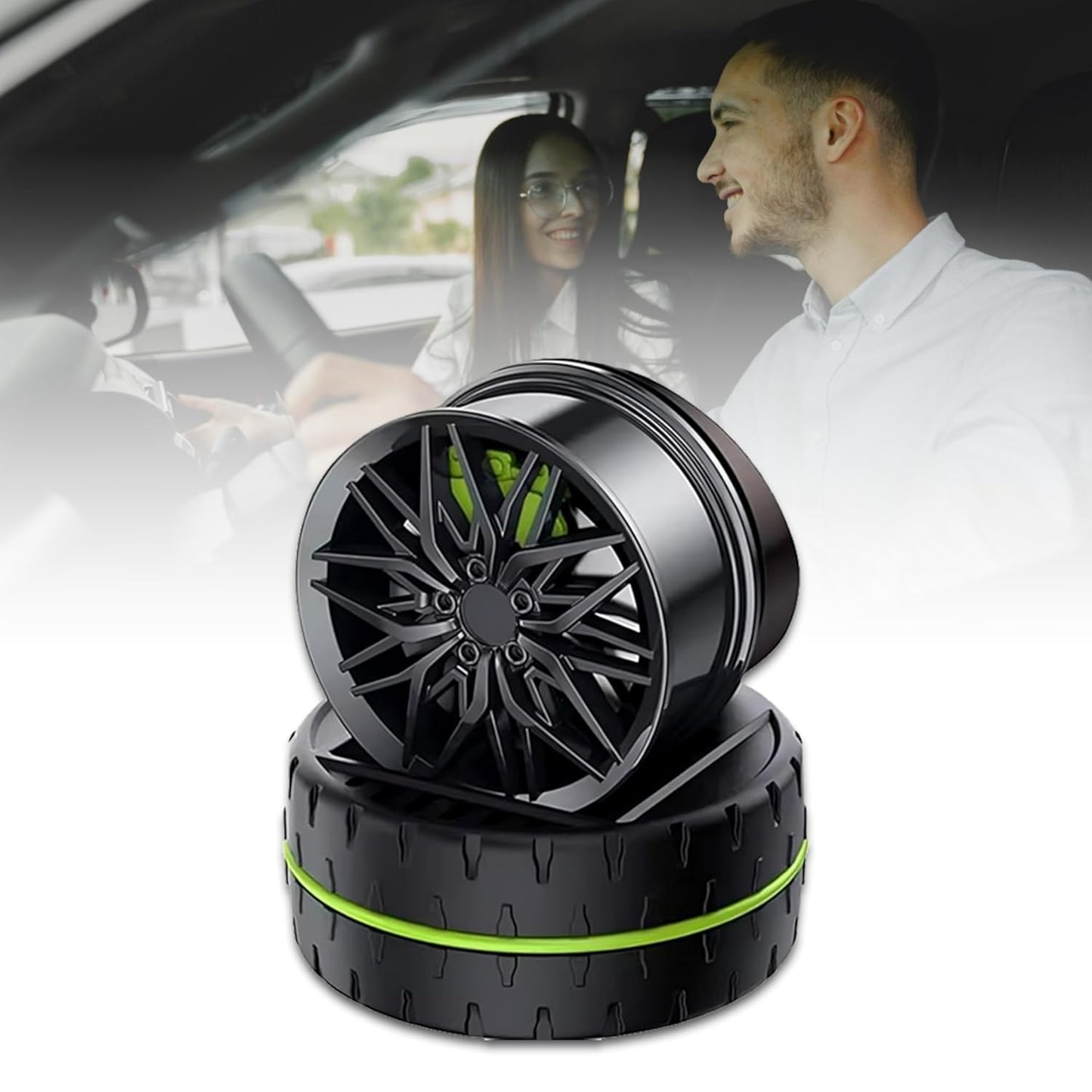 NIX Solar Rotating Car Dashboard Air Freshener/Perfume Diffuser | Metal Body & Alloy Wheel Hub Design with Perfume Liquid for Car Interior.