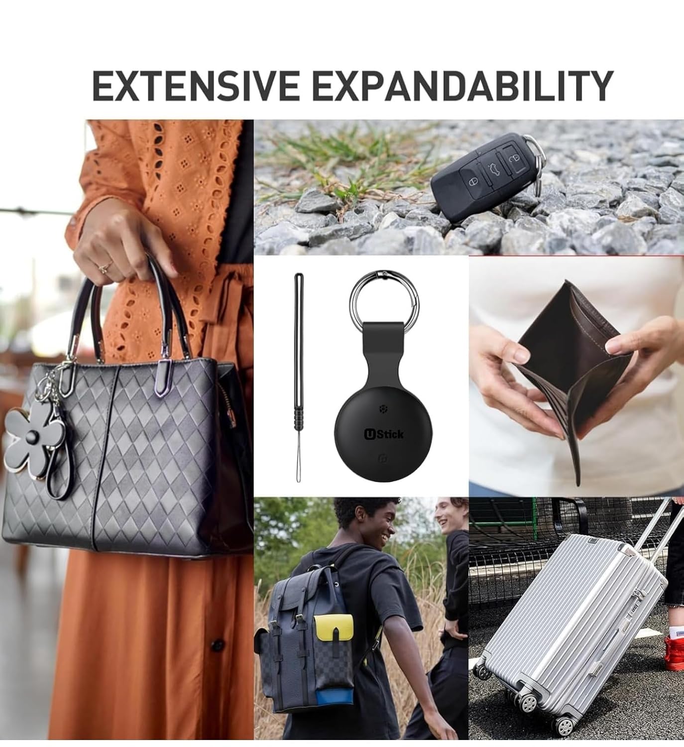 Ustic Never Lose Things Wireless Tag – Android Find My Compatible, Item Tracker for Keys, Bags & Wallets (Black or White)