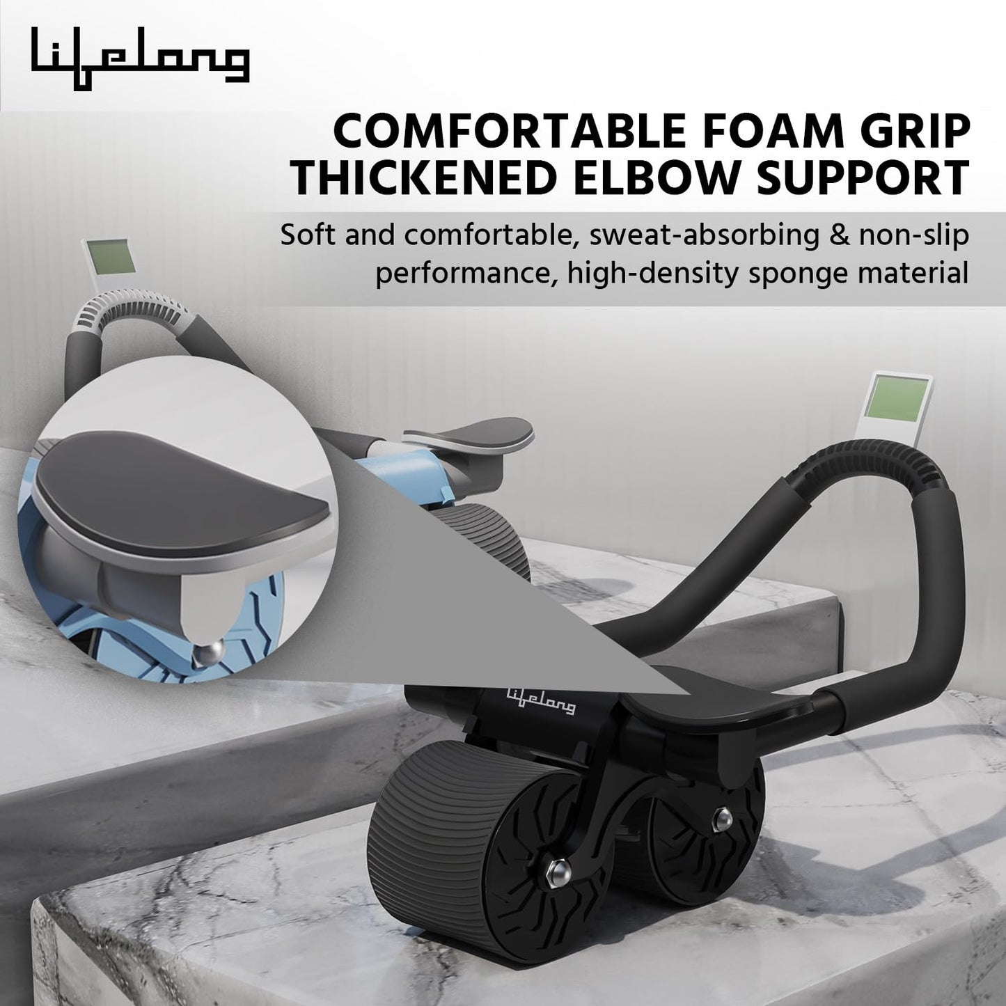 Ab Roller with Automatic Rebound, Elbow Support, Timer & Mobile Holder, Dual Non-Slip Wheels, Professional Core Strength Training Ab Roller, Home Gym Core Trainer with Knee Pad – Black