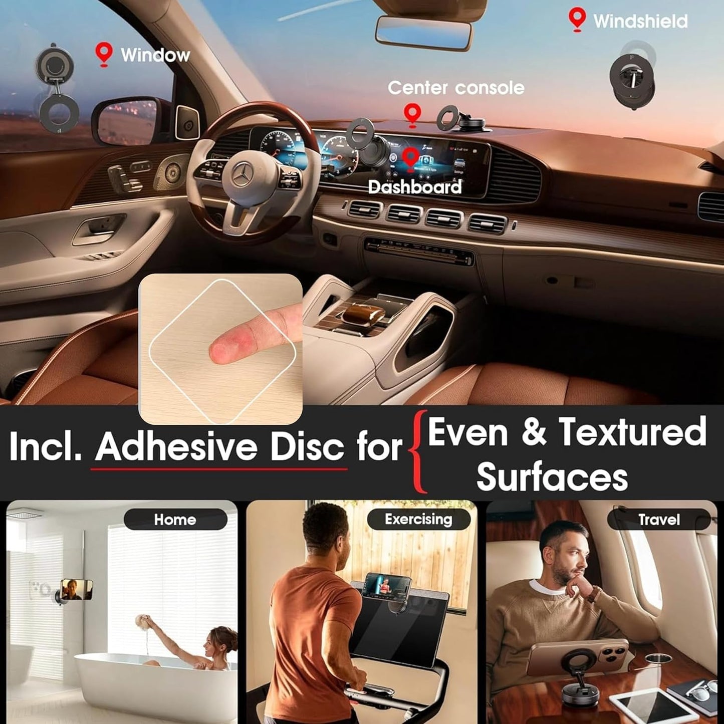 NIFFO Magnetic Phone Holder for car Vacuum Suction Mount 360 Degree Foldable Retractable Stand Dashboard Cup Universal Gym with Strong Magnet Windshield Hands-Free Travel Adjustable