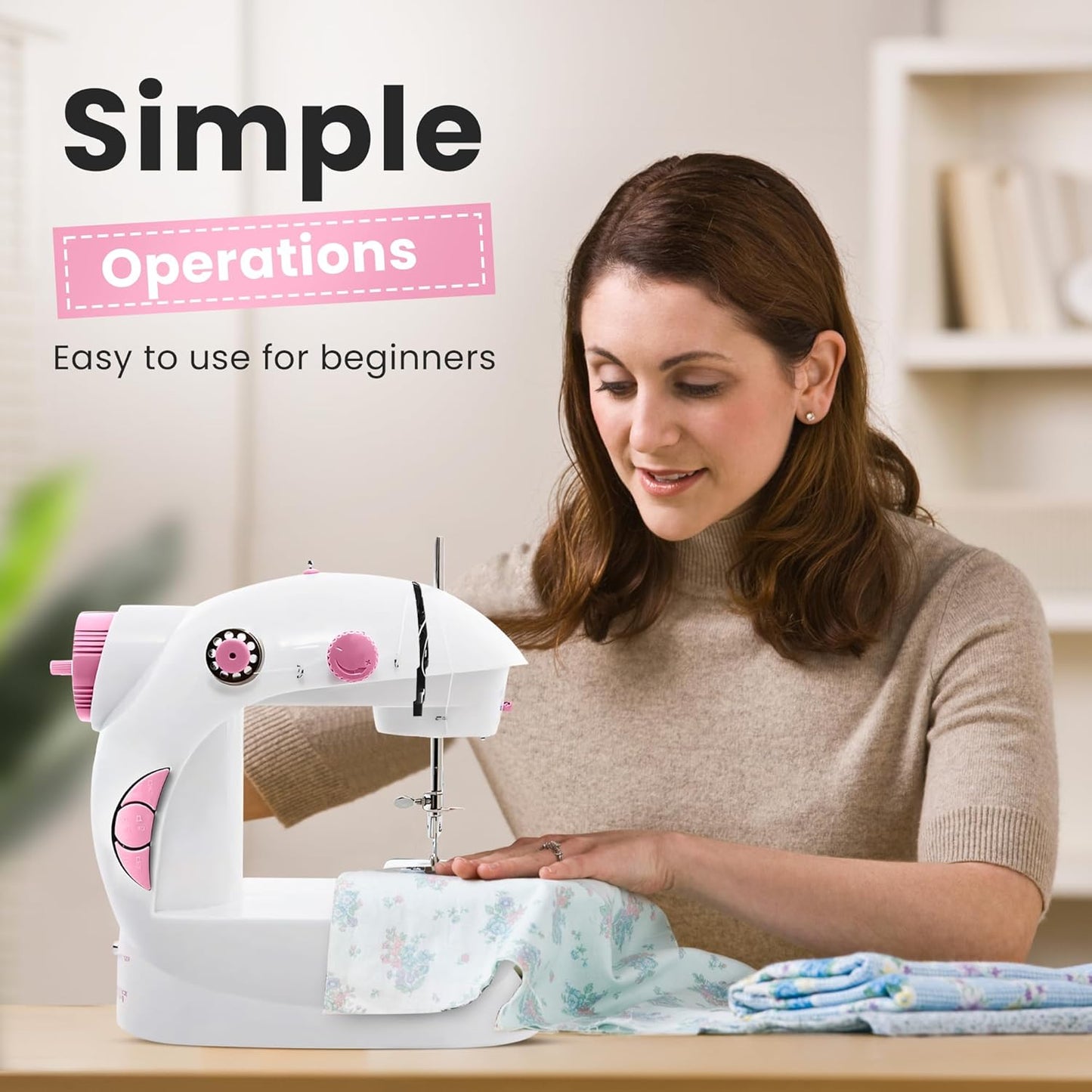 2025 Mini Sewing Machine Electric With Table Set I Stitching Machine For Home Tailoring With Foot Pedal, Adapter, Built-In Focus Light And Sewing Kit I Silai Machine (SM-1-Pink)