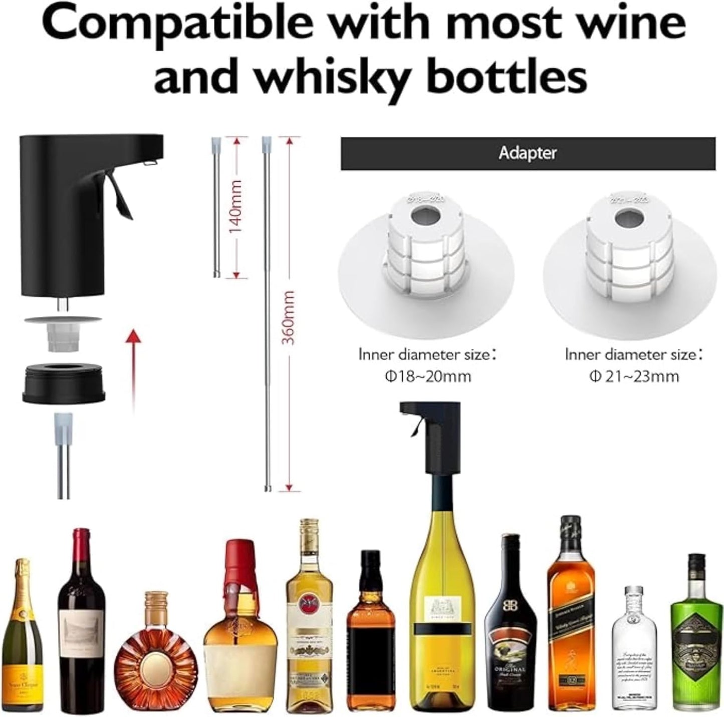 B Creations Electric Peg Measurer Cup Whiskey Wine Decanter Aerator Dispenser Pourer & Bar Accessories for Home, Perfect Pouring Aerating & Gift for Men Women Mom Dad Boss Brother Husband, Black
