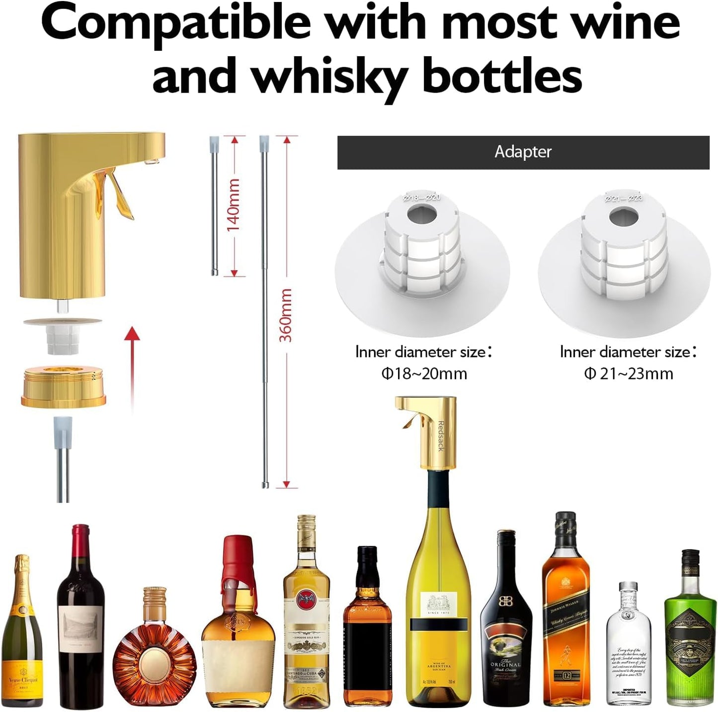 B Creations Electric Peg Measurer Cup Whiskey Wine Decanter Aerator Dispenser Pourer & Bar Accessories for Home, Perfect Pouring Aerating & Gift for Men Women Mom Dad Boss Brother Husband, Black