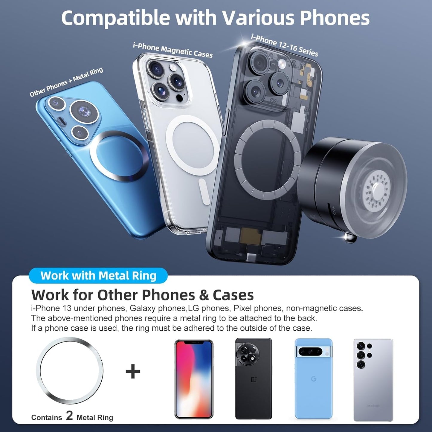 NIFFO Magnetic Phone Holder for car Vacuum Suction Mount 360 Degree Foldable Retractable Stand Dashboard Cup Universal Gym with Strong Magnet Windshield Hands-Free Travel Adjustable
