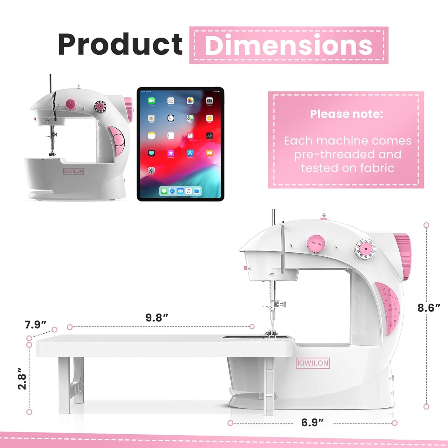 2025 Mini Sewing Machine Electric With Table Set I Stitching Machine For Home Tailoring With Foot Pedal, Adapter, Built-In Focus Light And Sewing Kit I Silai Machine (SM-1-Pink)