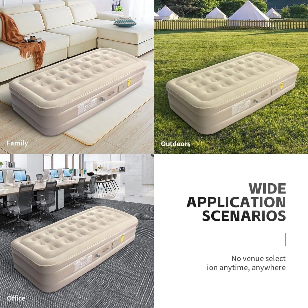 bellwo Single Air Bed, Inflatable Bed with Built-in Electric Pump, 3 Mins Quick Self-Inflation/Deflation Guest Air Mattress, Blow Up Bed for Home Portable Camping Travel