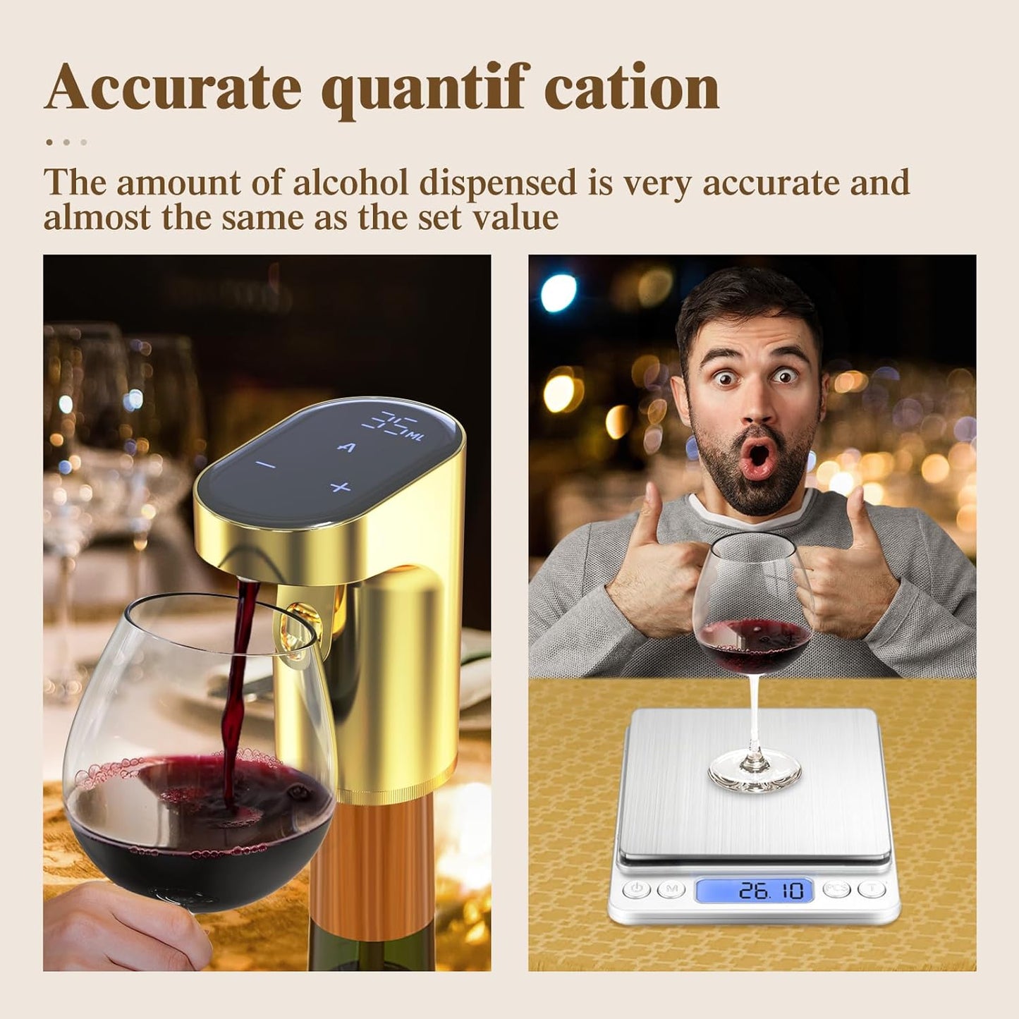 B Creations Electric Peg Measurer Cup Whiskey Wine Decanter Aerator Dispenser Pourer & Bar Accessories for Home, Perfect Pouring Aerating & Gift for Men Women Mom Dad Boss Brother Husband, Black
