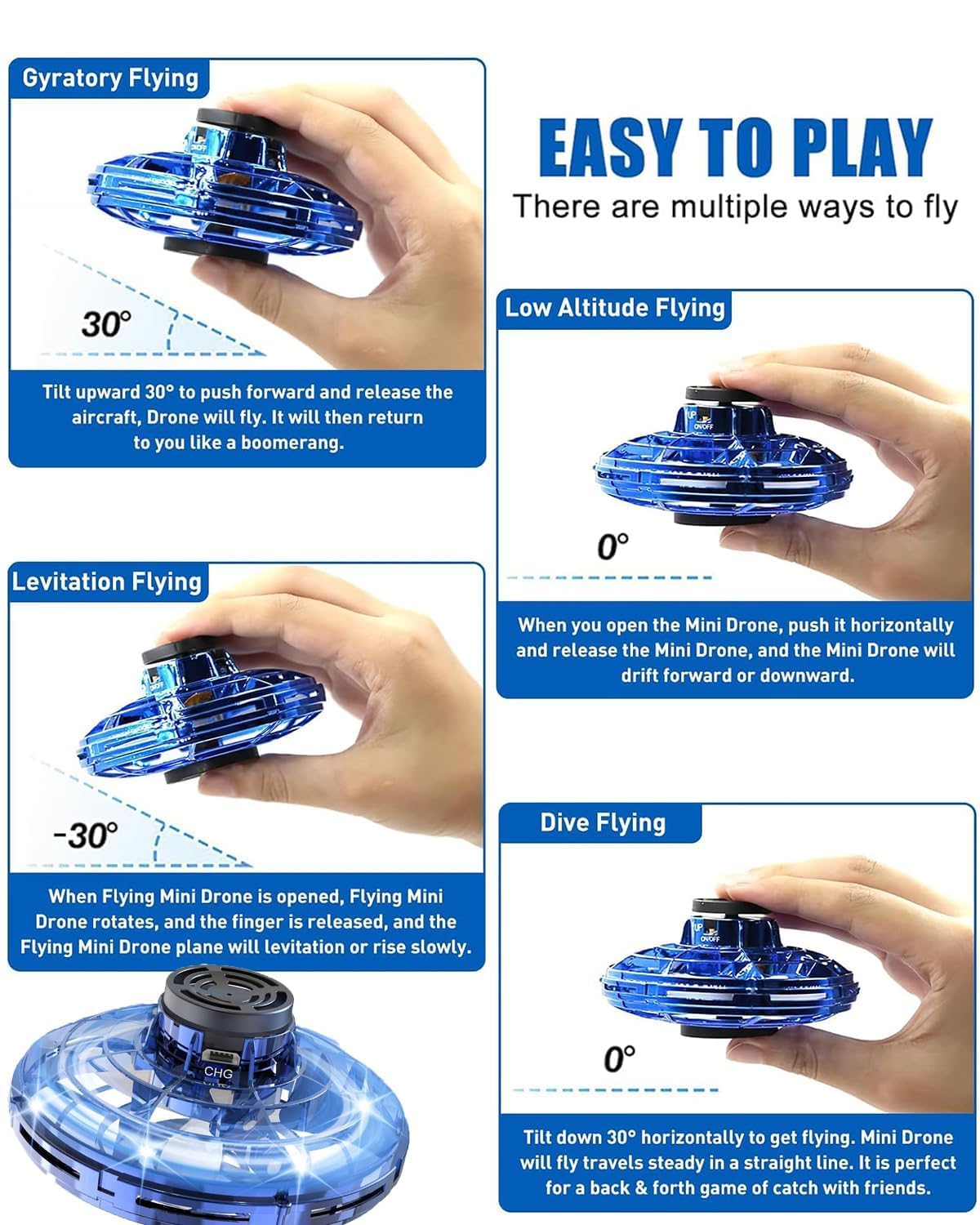 FamilyFeves Hand Spinner | Magical Spinner, Flying Ball, Fidget Spinner Toy Hand Controlled Boomerang Hover UFO Flying Spinner, Gyro Flying Spinner Cool Toys Stress Relif Toy Gifts
