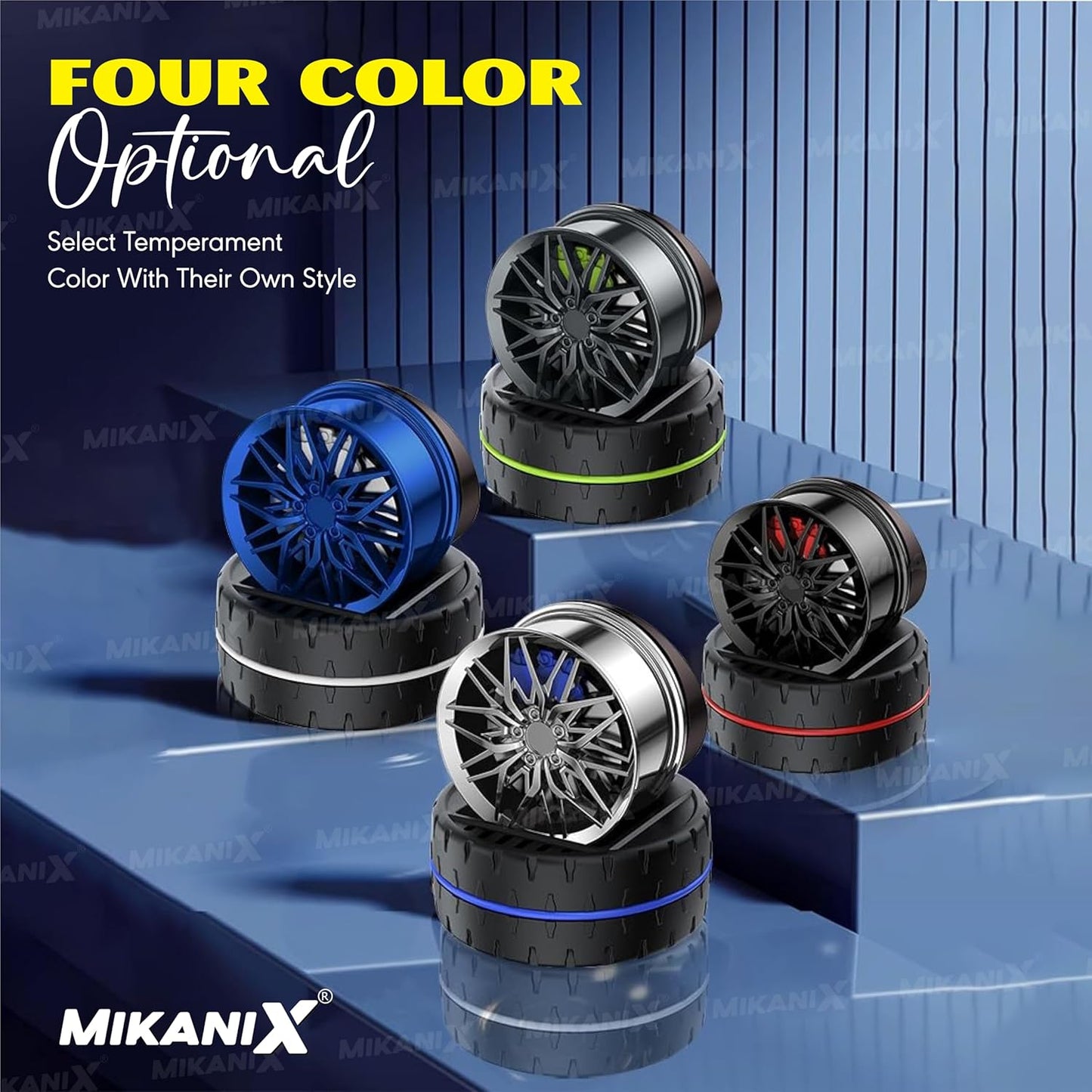 NIX Solar Rotating Car Dashboard Air Freshener/Perfume Diffuser | Metal Body & Alloy Wheel Hub Design with Perfume Liquid for Car Interior.