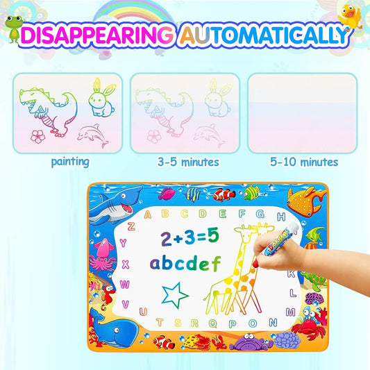 Kidology 2-in-1 Doodle Water Drawing Mat for Kids 3+ Years – No-Mess Reusable Magic Coloring & Educational Painting Toy for Toddlers – Large Aqua Mat for Indoor & Outdoor Creative Play