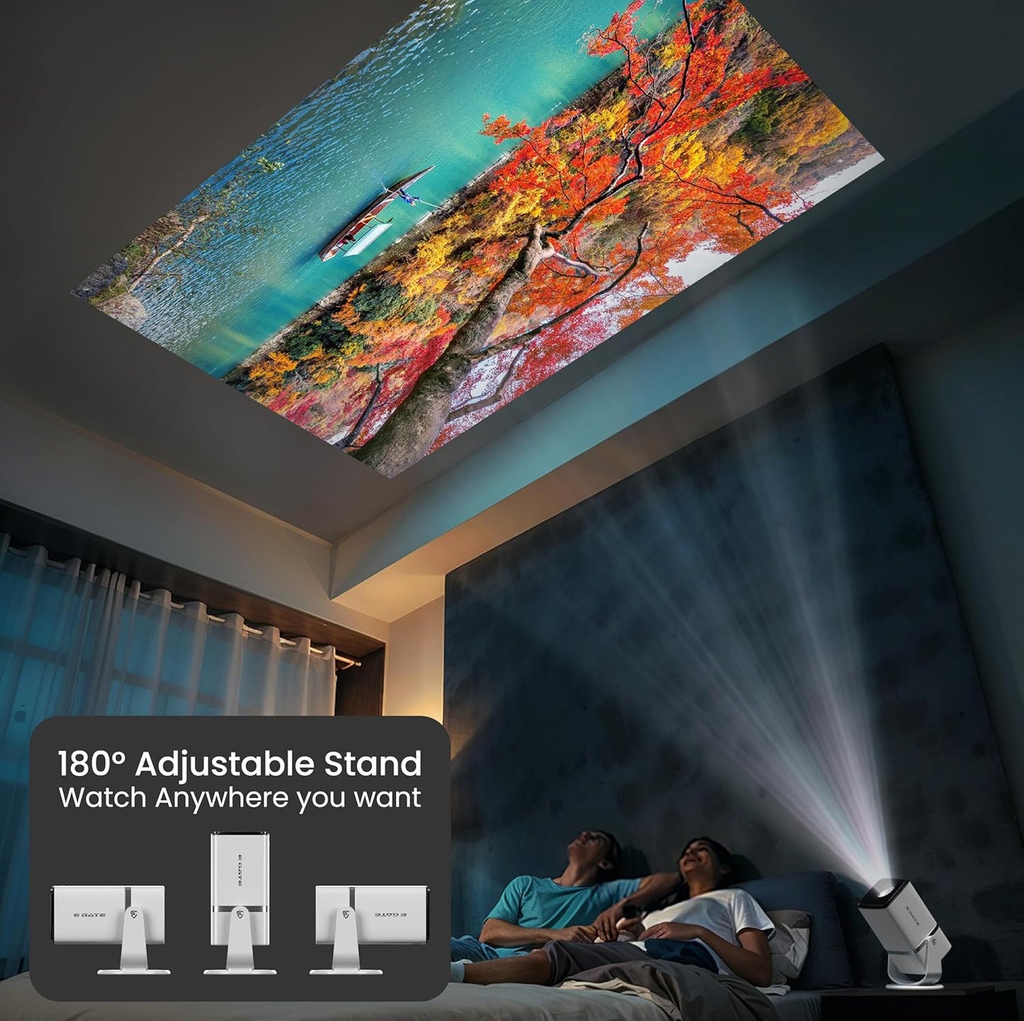 Atom 3X | Real Full HD 1080p Native, 13.0 Automatic Android Projector | 300 ISO | Rotatable Design | 4K HDR Support | Inbuilt Netflix, Prime | ARC-HDMI, USB, Wifi-6, BT, Screen Mirroring, Egate