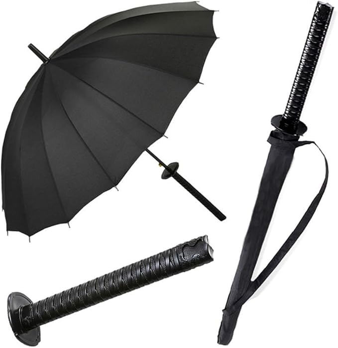 Katana Sword black Umbrella,Automatic Waterproof Samurai Handle black Umbrella for Men Katana, UV Protection, Windproof Travel Umbrella.