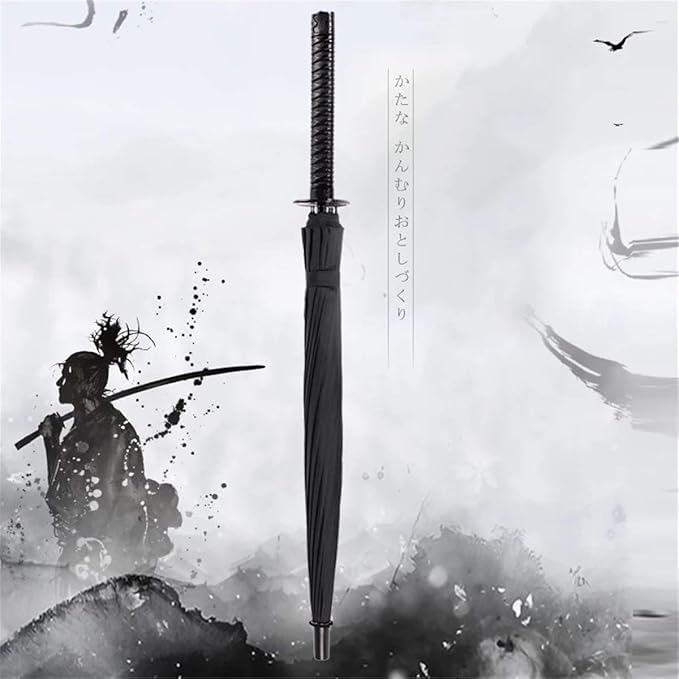 Katana Sword black Umbrella,Automatic Waterproof Samurai Handle black Umbrella for Men Katana, UV Protection, Windproof Travel Umbrella.