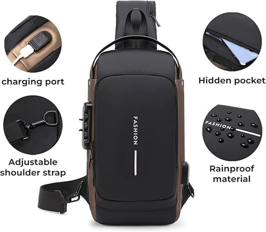 Quick Sling Bag for Men | Stylish Crossbody Backpack | Waterproof Polyester Slim Unisex Crossbody Chest Backpack | Leisure Travel Handbag | Anti-Theft Chest Bag With USB Charging Port