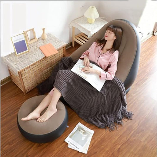 HI TOP 2-in-1 Inflatable Lounge Chair with Footstool & Electric Air Pump – Portable Sofa for Indoor & Outdoor Use