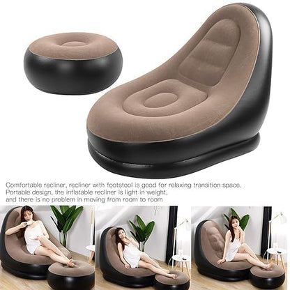 HI TOP 2-in-1 Inflatable Lounge Chair with Footstool & Electric Air Pump – Portable Sofa for Indoor & Outdoor Use