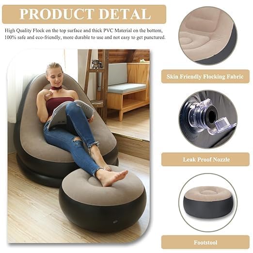 HI TOP 2-in-1 Inflatable Lounge Chair with Footstool & Electric Air Pump – Portable Sofa for Indoor & Outdoor Use