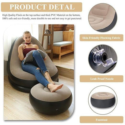 HI TOP 2-in-1 Inflatable Lounge Chair with Footstool & Electric Air Pump – Portable Sofa for Indoor & Outdoor Use