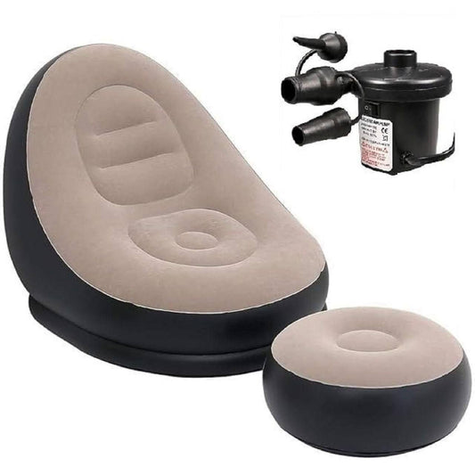 HI TOP 2-in-1 Inflatable Lounge Chair with Footstool & Electric Air Pump – Portable Sofa for Indoor & Outdoor Use