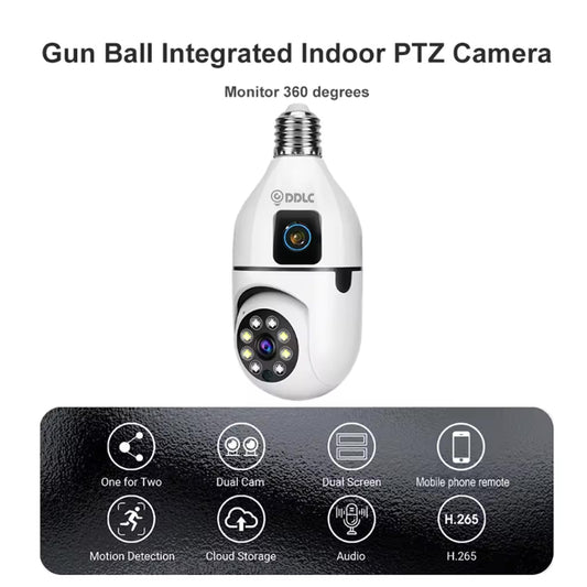 DDC Light Bulb Security, Dual Lens Camera 4mp Light Bulb Camera WiFi Outdoor, Smart 360° 1080p Motion Detection Light Bulb, Home Security Camera (Dual Lens Light Bulb)