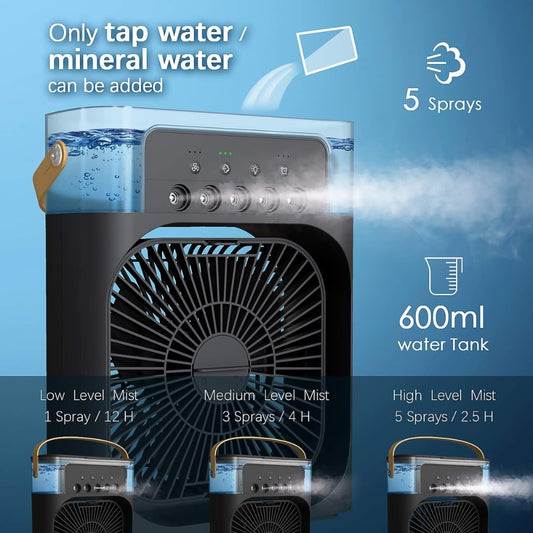 TRIDEO Portable Air Conditioner Cooler, Mini Evaporative Cooler | Mini Small Evaporative Air Cooler with Cool Mist Humidifier, 7 Colors LED Light, Timer Ideal for Room, Office_ShA066