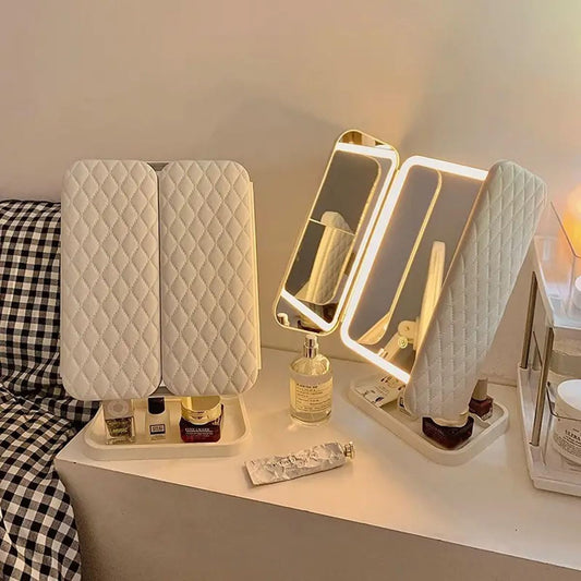 JUKKRE Vanity Makeup Mirror,1X/2X/3X Tri-fold Makeup Mirror with 21 Led Lights, Adjustable Touch Screen Lighted Mirror Dressing Mirrors, Gift for Women(White)